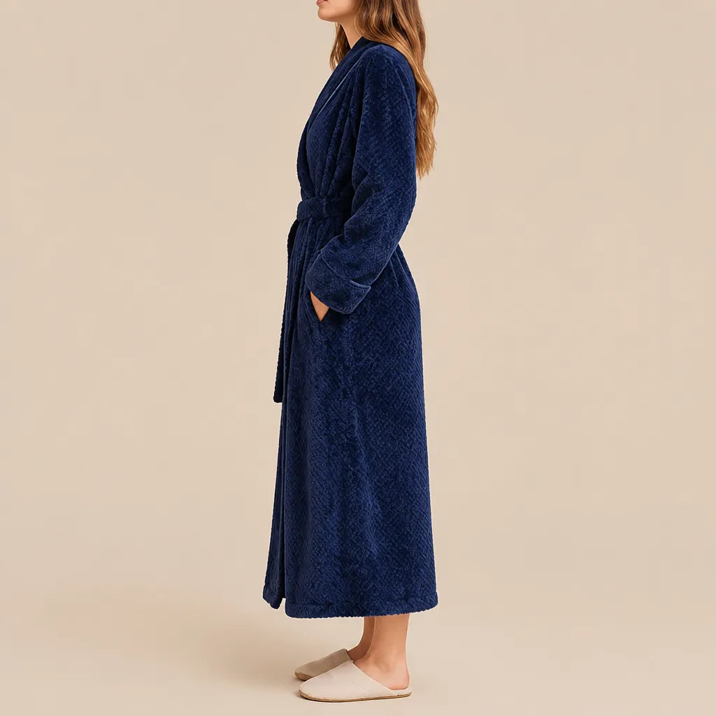 La boutique du peignoir Peignoir Femme Polaire - Long Gaufré, Bleu Marine