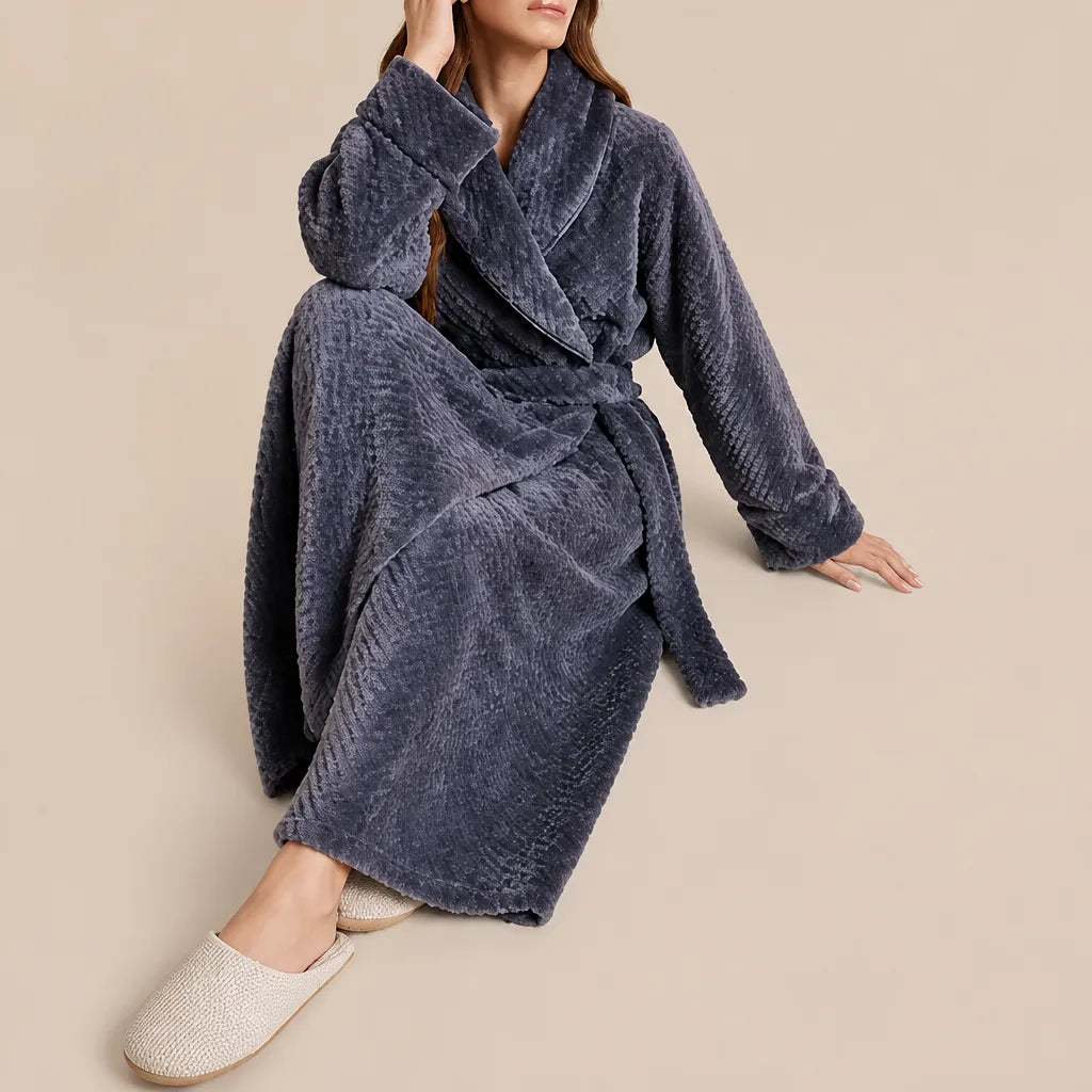 La boutique du peignoir Peignoir Femme Polaire - Long Gaufré, Gris Anthracite