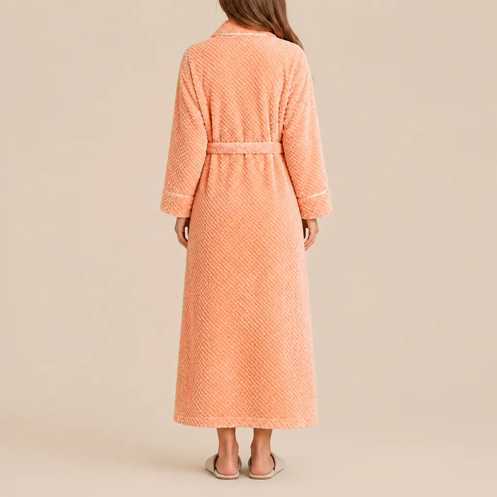 La boutique du peignoir Peignoir Femme Polaire - Long Gaufré, Orange Abricot