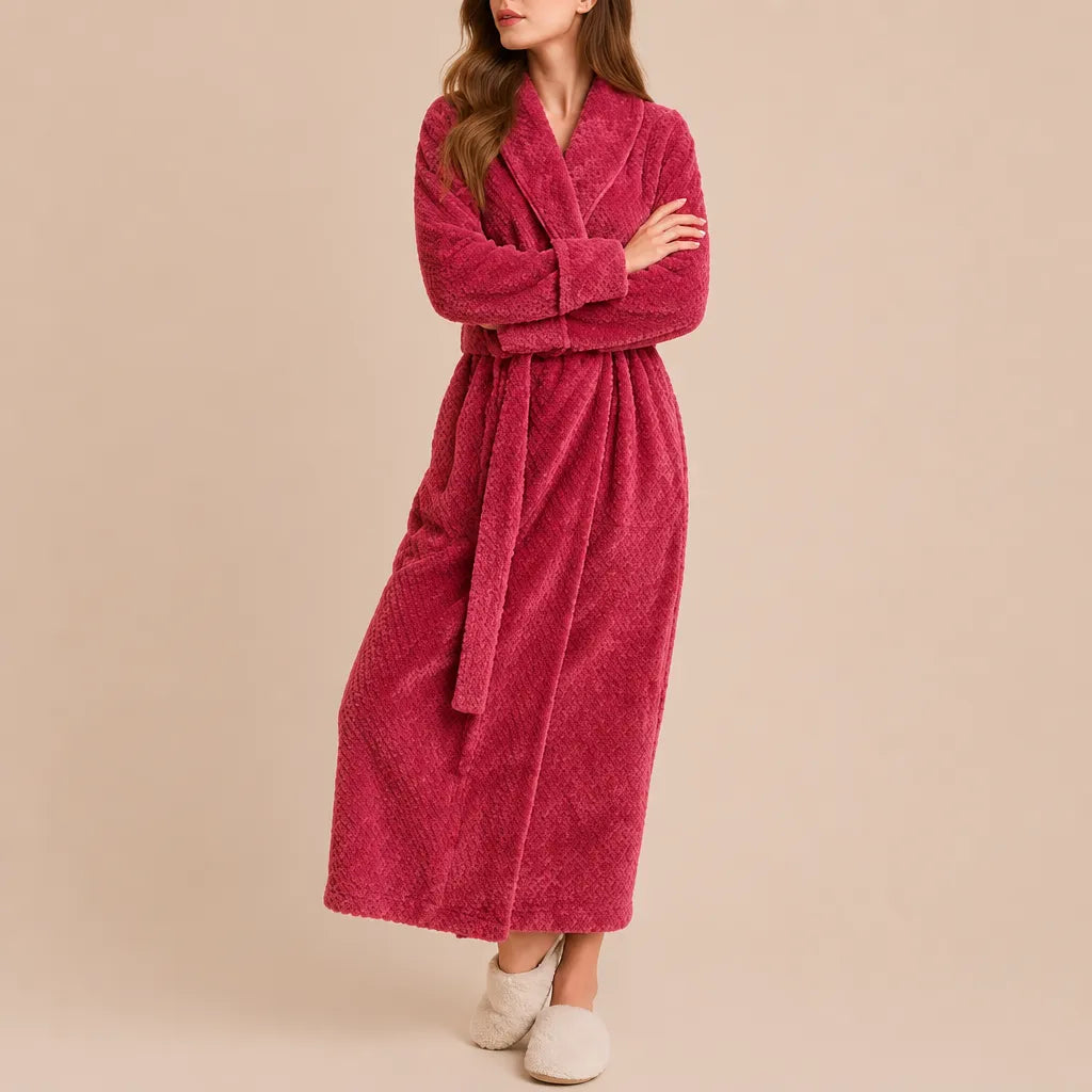 La boutique du peignoir Peignoir Femme Polaire - Long Gaufré, Rose Framboise