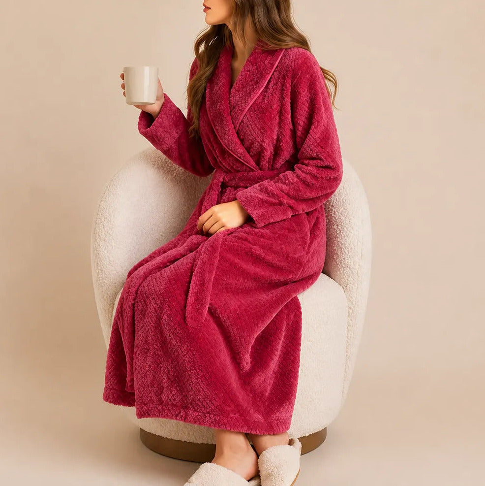 La boutique du peignoir Peignoir Femme Polaire - Long Gaufré, Rose Framboise