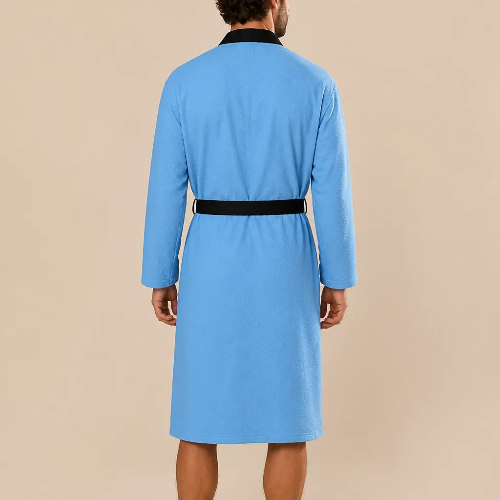 La boutique du peignoir Peignoir Homme Nid d'Abeille - Kimono à Bordure Noire, Bleu Ciel