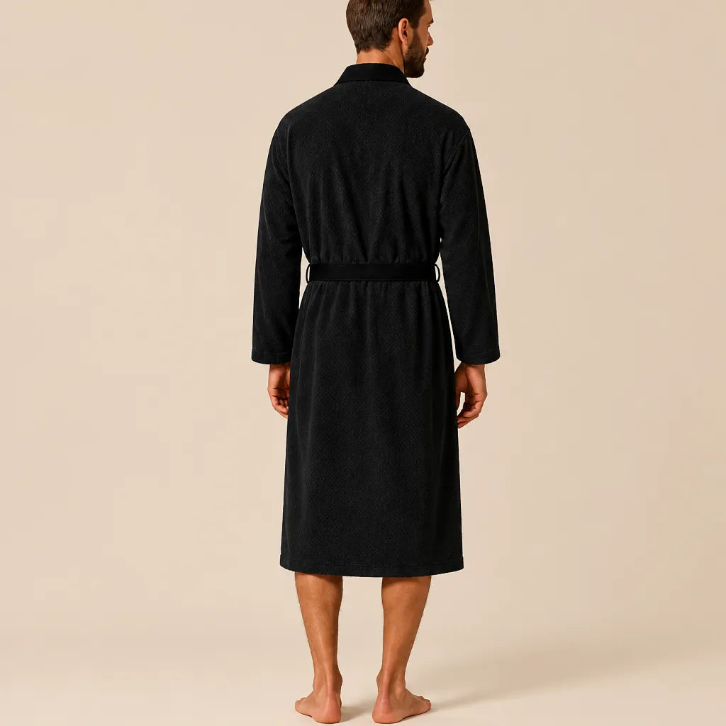 La boutique du peignoir Peignoir Homme Nid d'Abeille - Kimono à Bordure Noire, Noir