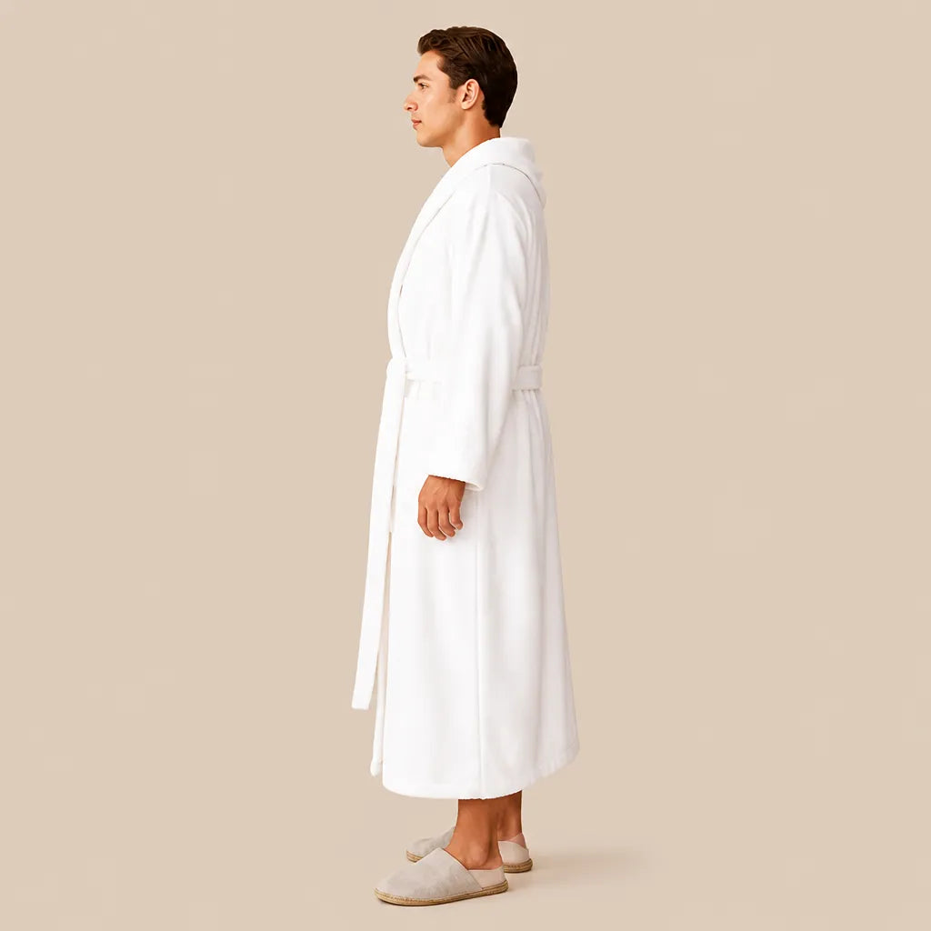 La boutique du peignoir Peignoir Homme Polaire - Long à Liseré, Blanc
