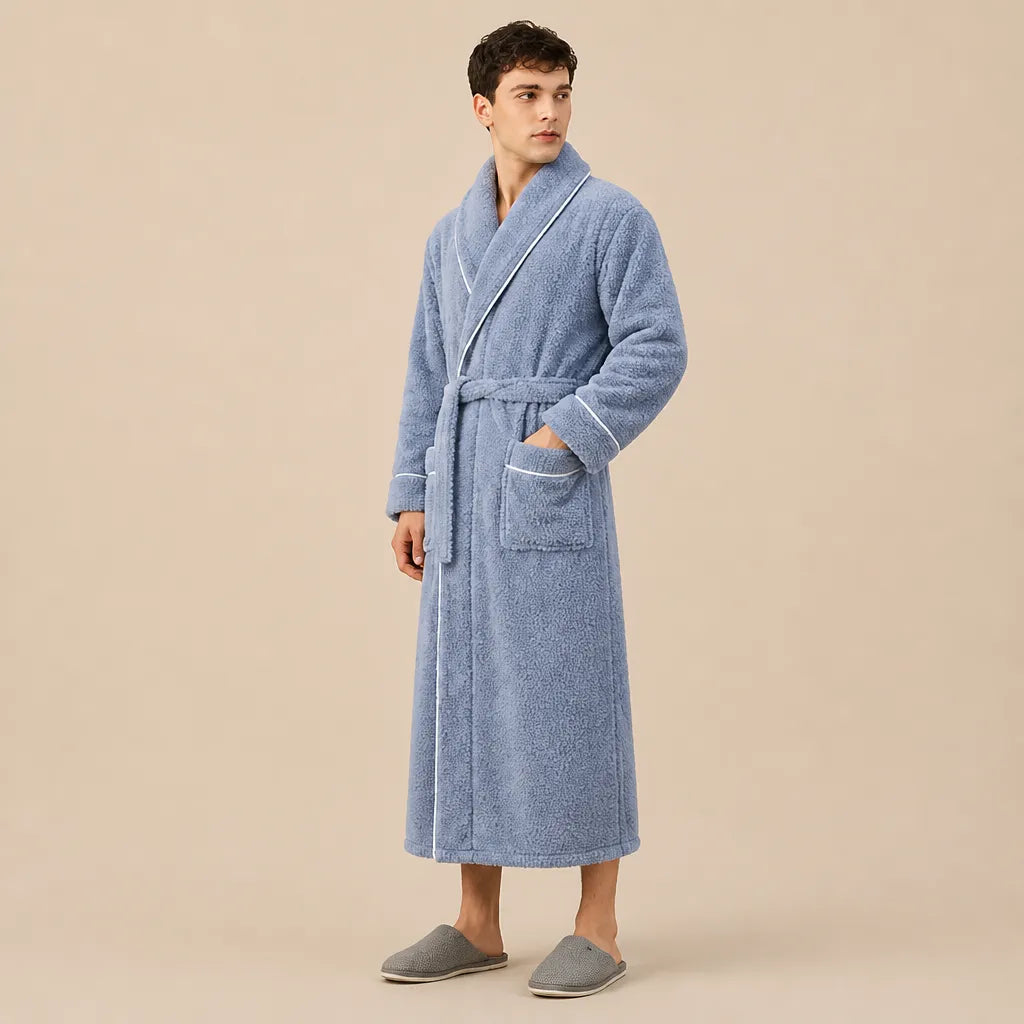 La boutique du peignoir Peignoir Homme Polaire - Long à Liseré, Bleu Gris