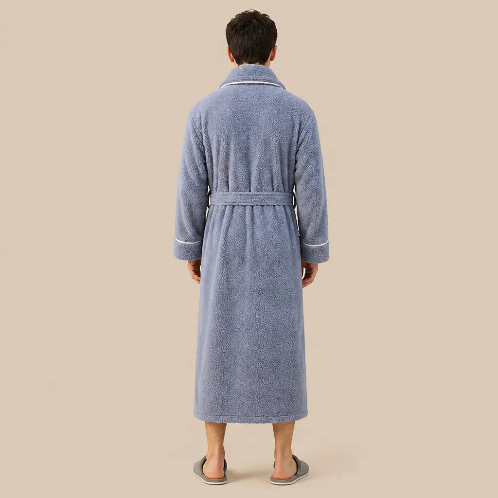 La boutique du peignoir Peignoir Homme Polaire - Long à Liseré, Bleu Gris