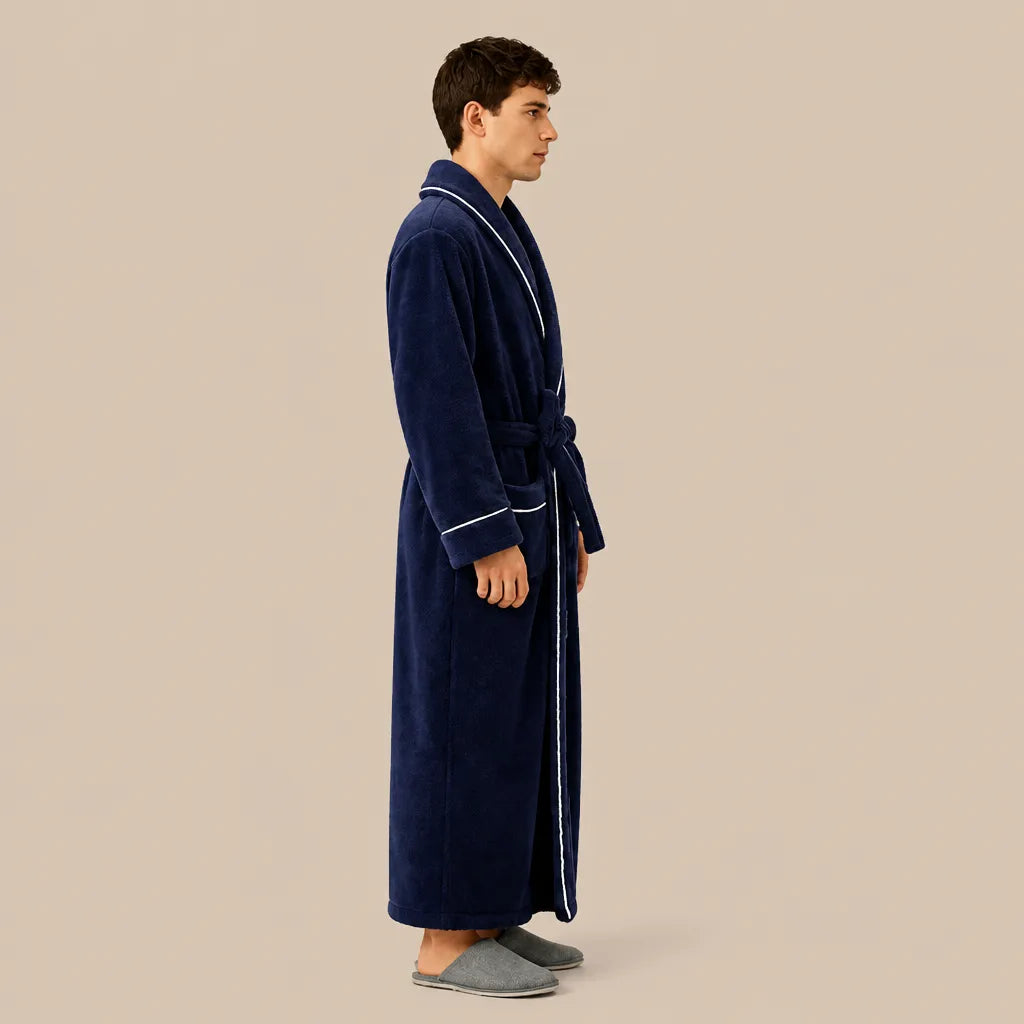 La boutique du peignoir Peignoir Homme Polaire - Long à Liseré, Bleu Marine