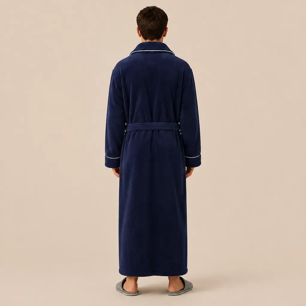 La boutique du peignoir Peignoir Homme Polaire - Long à Liseré, Bleu Marine
