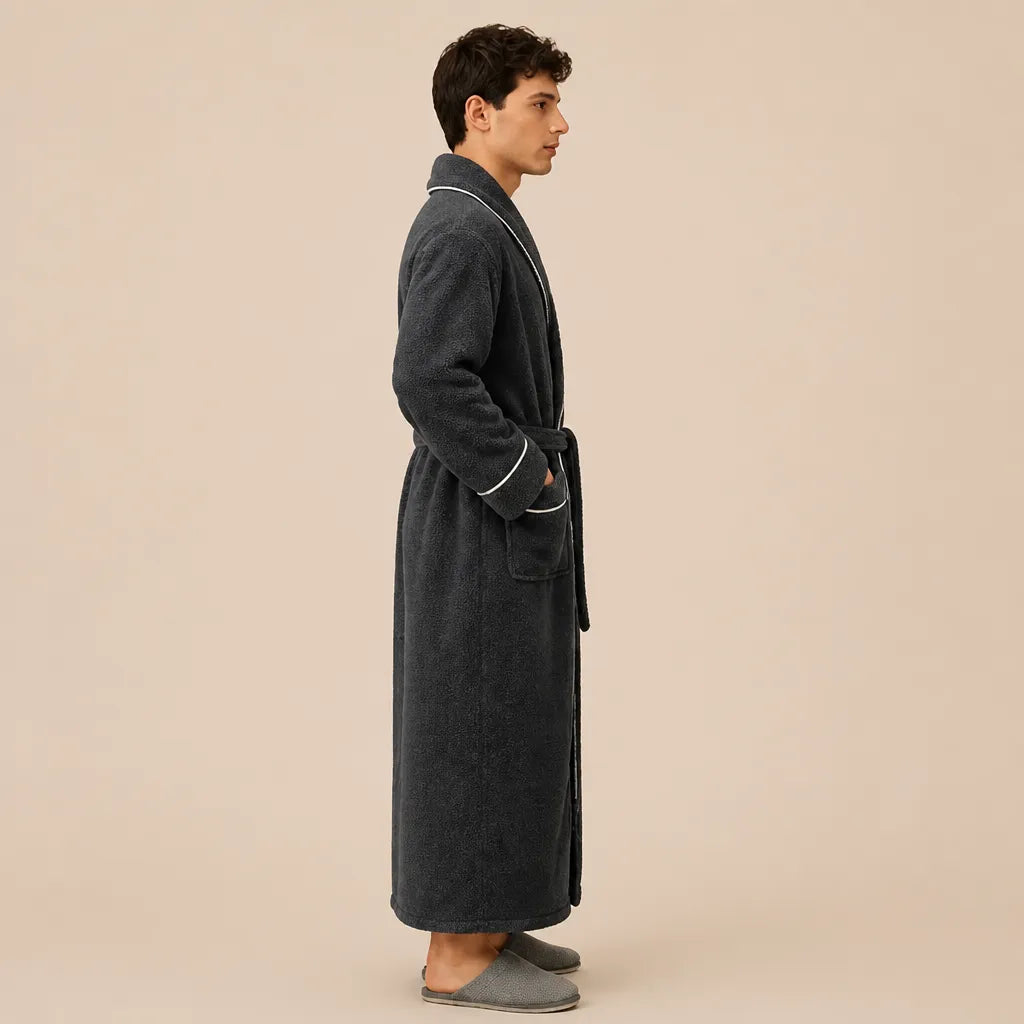 La boutique du peignoir Peignoir Homme Polaire - Long à Liseré, Gris Anthracite