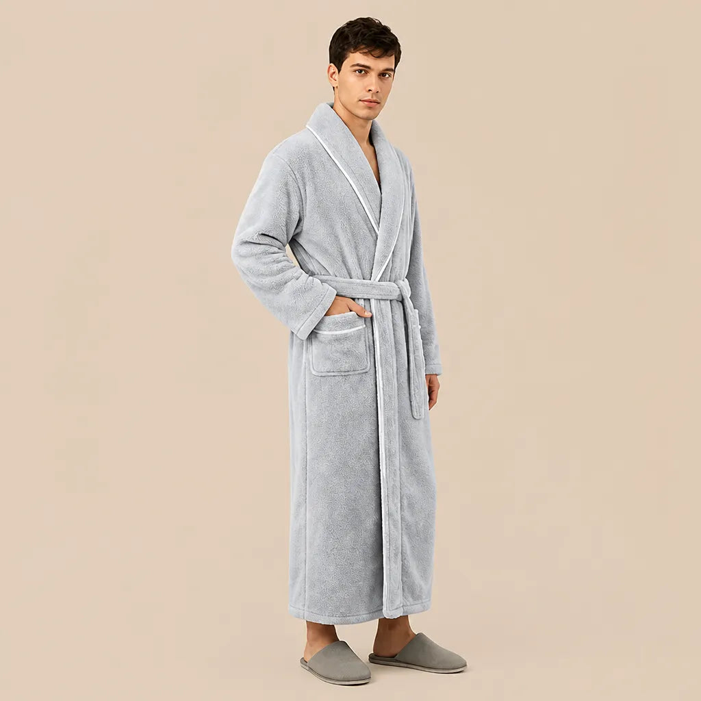 La boutique du peignoir Peignoir Homme Polaire - Long à Liseré, Gris Clair