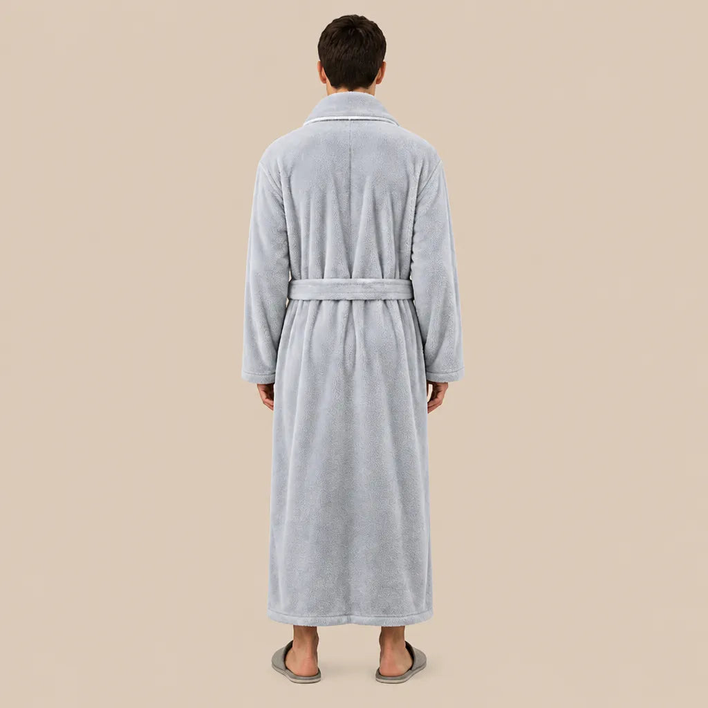 La boutique du peignoir Peignoir Homme Polaire - Long à Liseré, Gris Clair