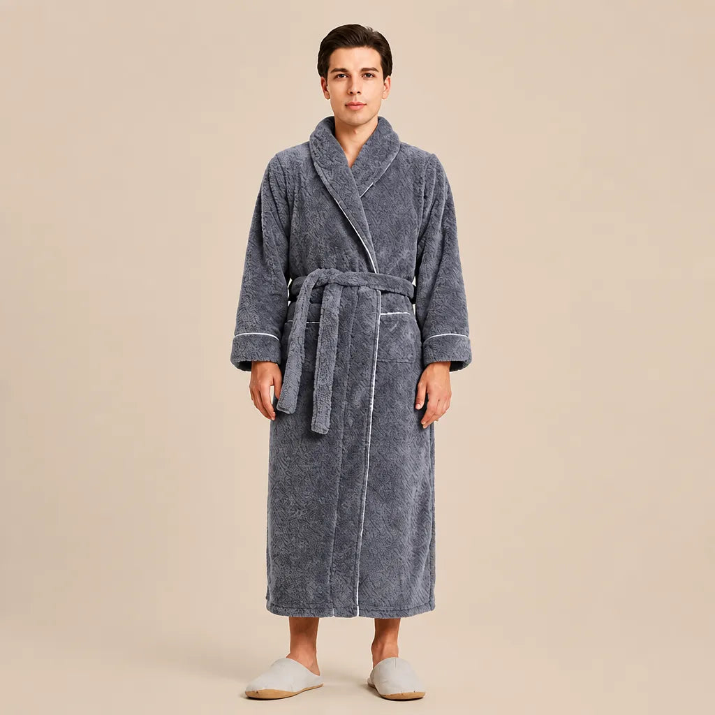 La boutique du peignoir Peignoir Homme Polaire - Long à Liseré, Gris Mauve