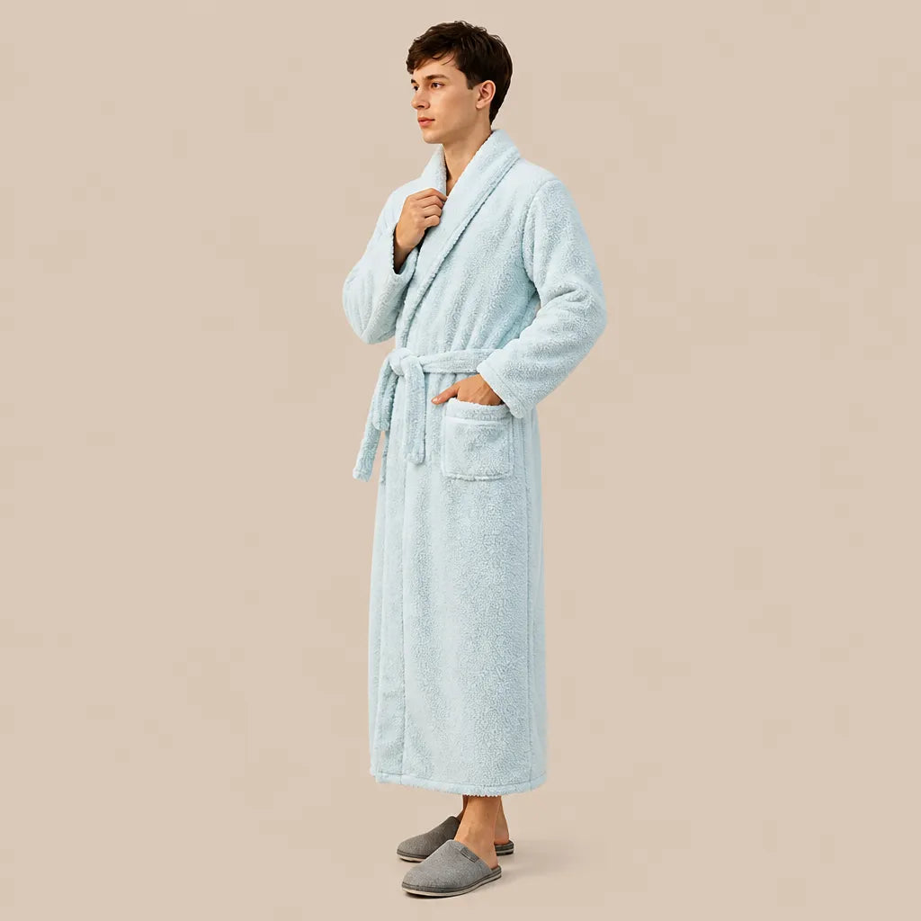 La boutique du peignoir Peignoir Homme Polaire - Long à Liseré, Vert d'Eau