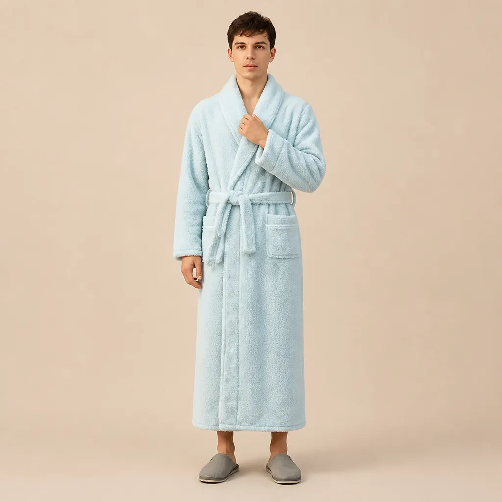 La boutique du peignoir Peignoir Homme Polaire - Long à Liseré, Vert d'Eau