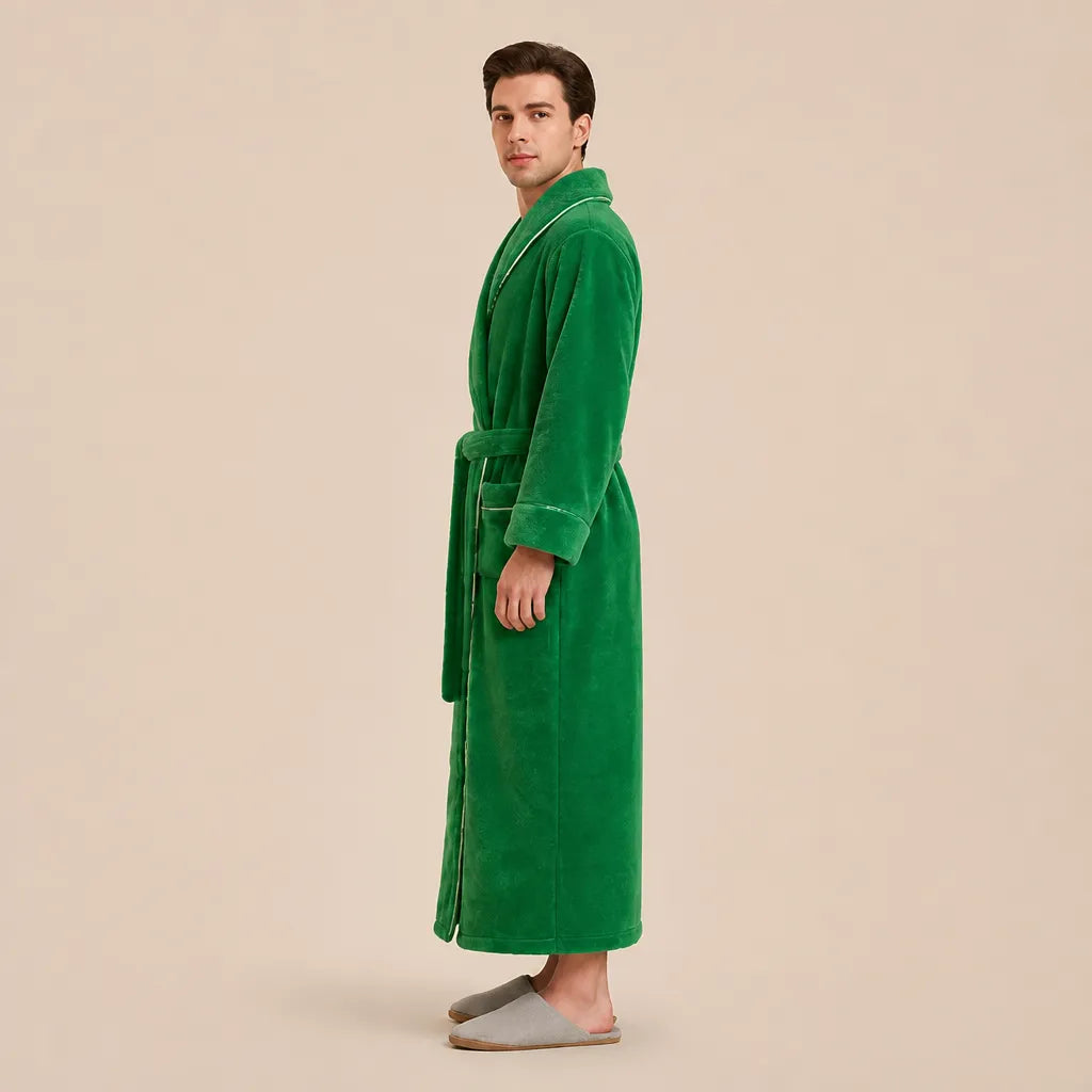 La boutique du peignoir Peignoir Homme Polaire - Long à Liseré, Vert Émeraude