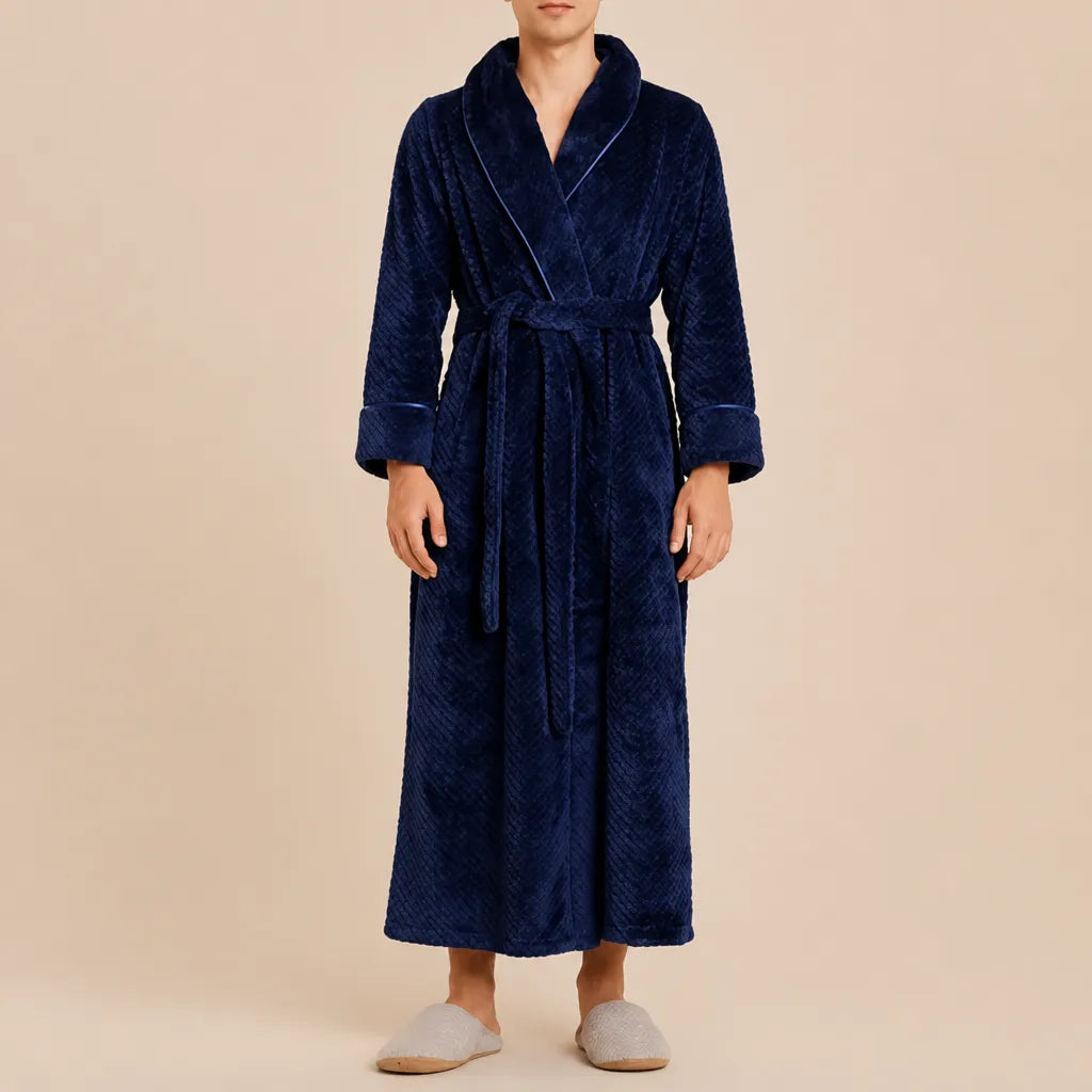 La boutique du peignoir Peignoir Homme Polaire - Long Gaufré, Bleu Marine