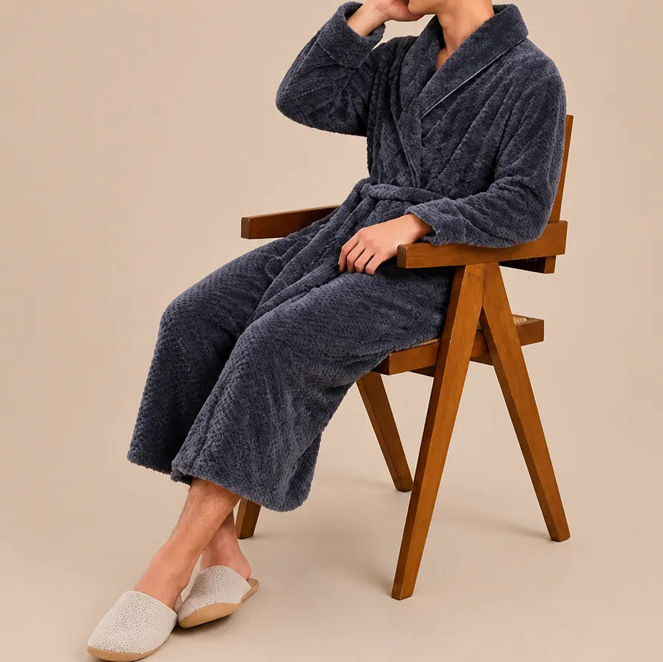 La boutique du peignoir Peignoir Homme Polaire - Long Gaufré, Gris Anthracite