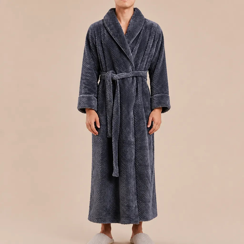 La boutique du peignoir Peignoir Homme Polaire - Long Gaufré, Gris Anthracite