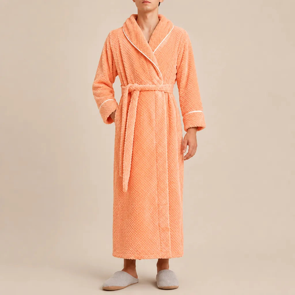 La boutique du peignoir Peignoir Homme Polaire - Long Gaufré, Orange Abricot
