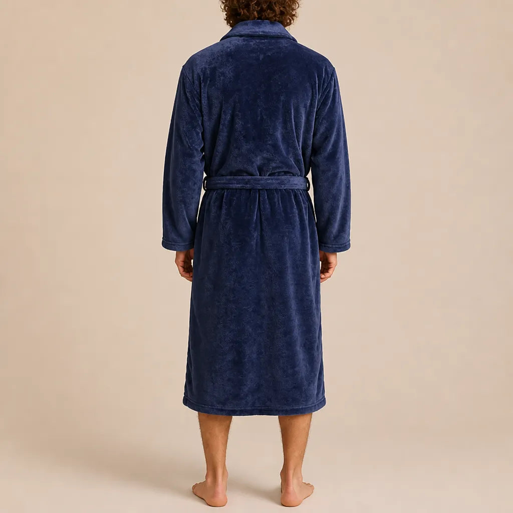 La boutique du peignoir Peignoir Homme Polaire - Mi-Long, Bleu Marine à Écusson