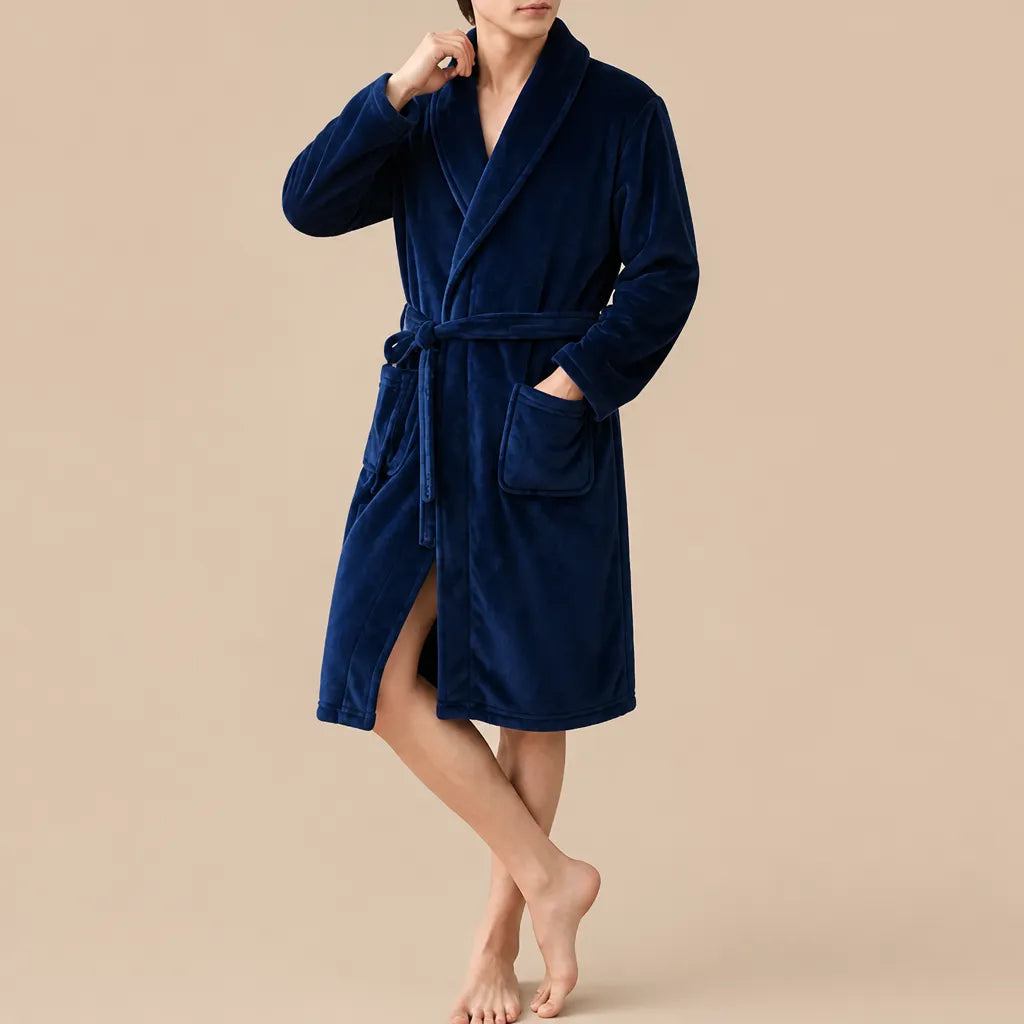 La boutique du peignoir Peignoir Homme Polaire - Mi-Long, Bleu Roi Uni