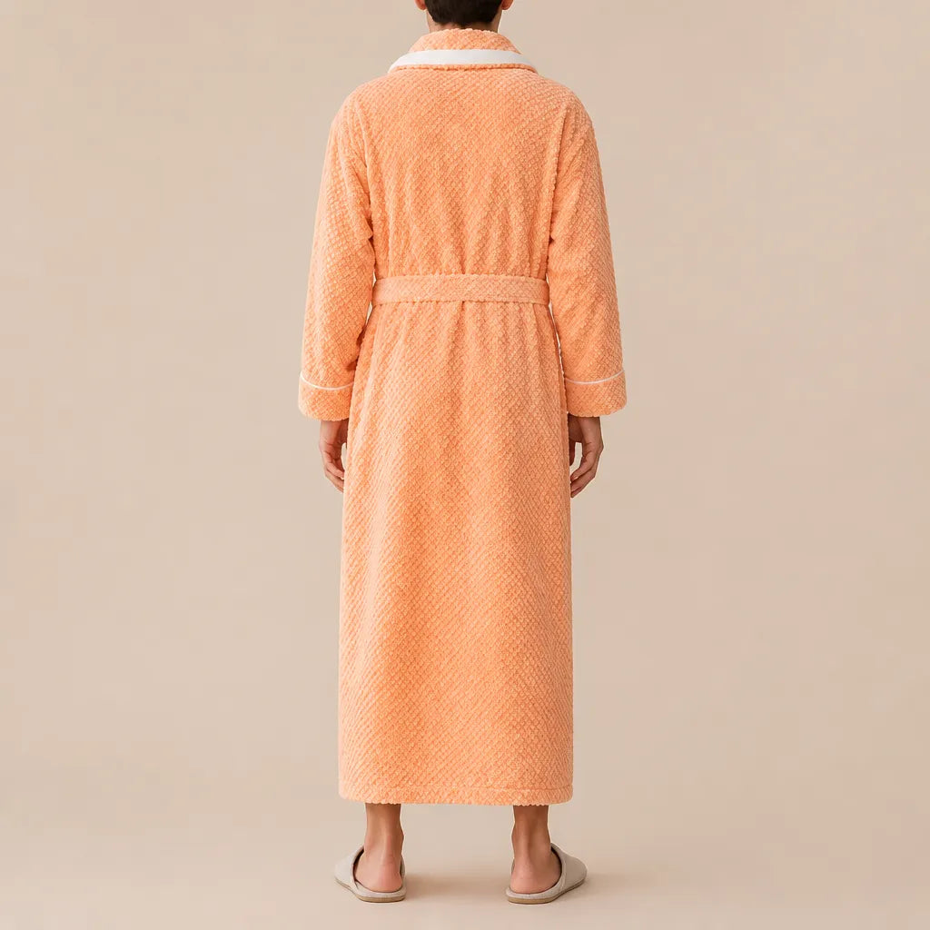 La boutique du peignoir Peignoir Homme Polaire - Velours Col à Liseré, Orange Abricot