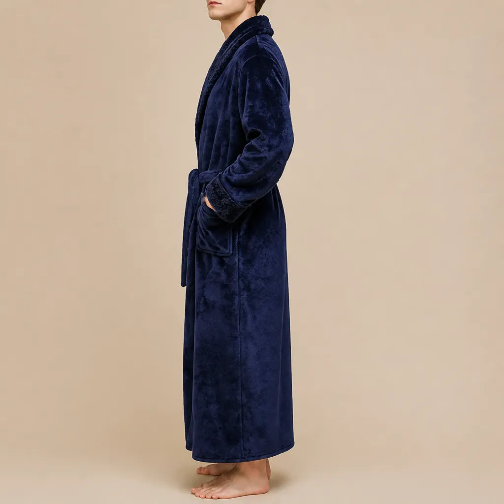 La boutique du peignoir Peignoir Homme Polaire - Velours Col Châle, Bleu Marine