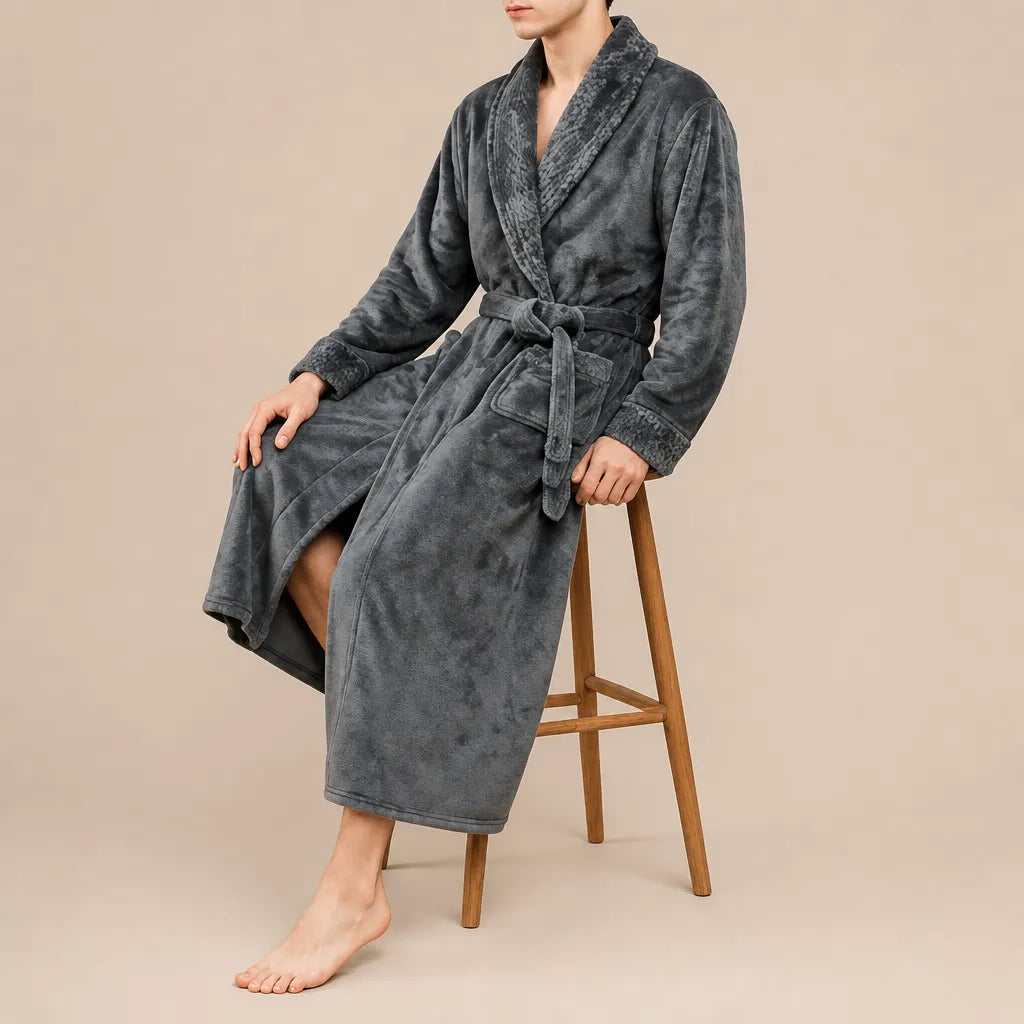 La boutique du peignoir Peignoir Homme Polaire - Velours Col Châle, Gris