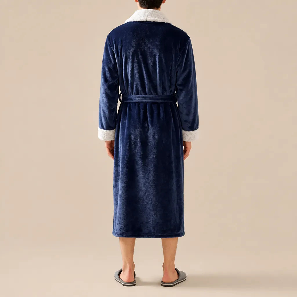 La boutique du peignoir Peignoir Homme Polaire - Velours Col Fausse Fourrure, Bleu Marine