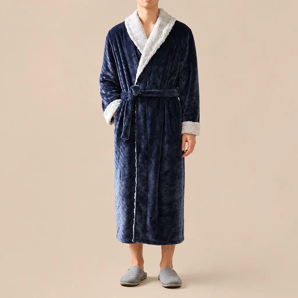 La boutique du peignoir Peignoir Homme Polaire - Velours Col Fausse Fourrure, Bleu Marine