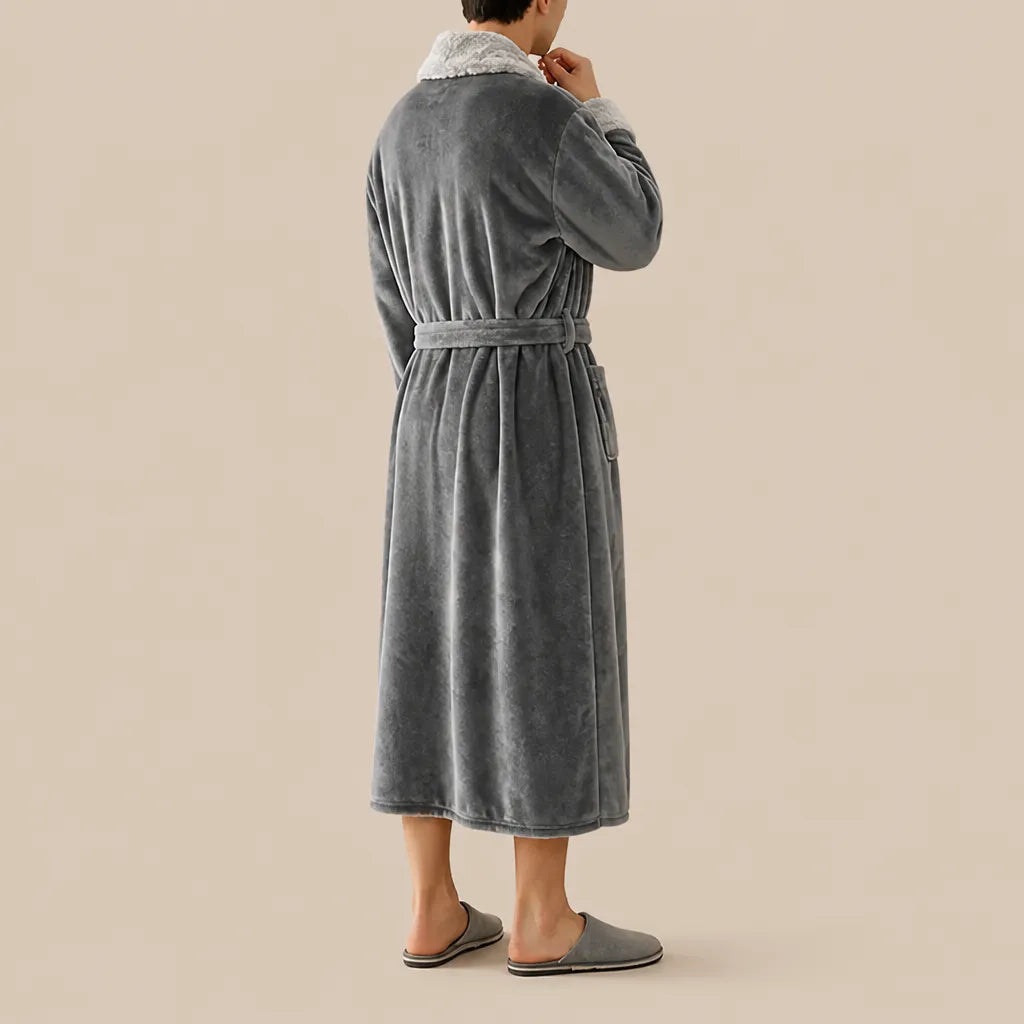 La boutique du peignoir Peignoir Homme Polaire - Velours Col Fausse Fourrure, Gris