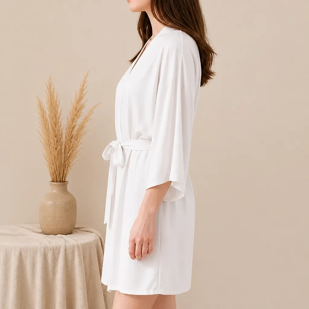 La boutique du peignoir Peignoir Kimono Femme - Court en Satin Uni, Blanc