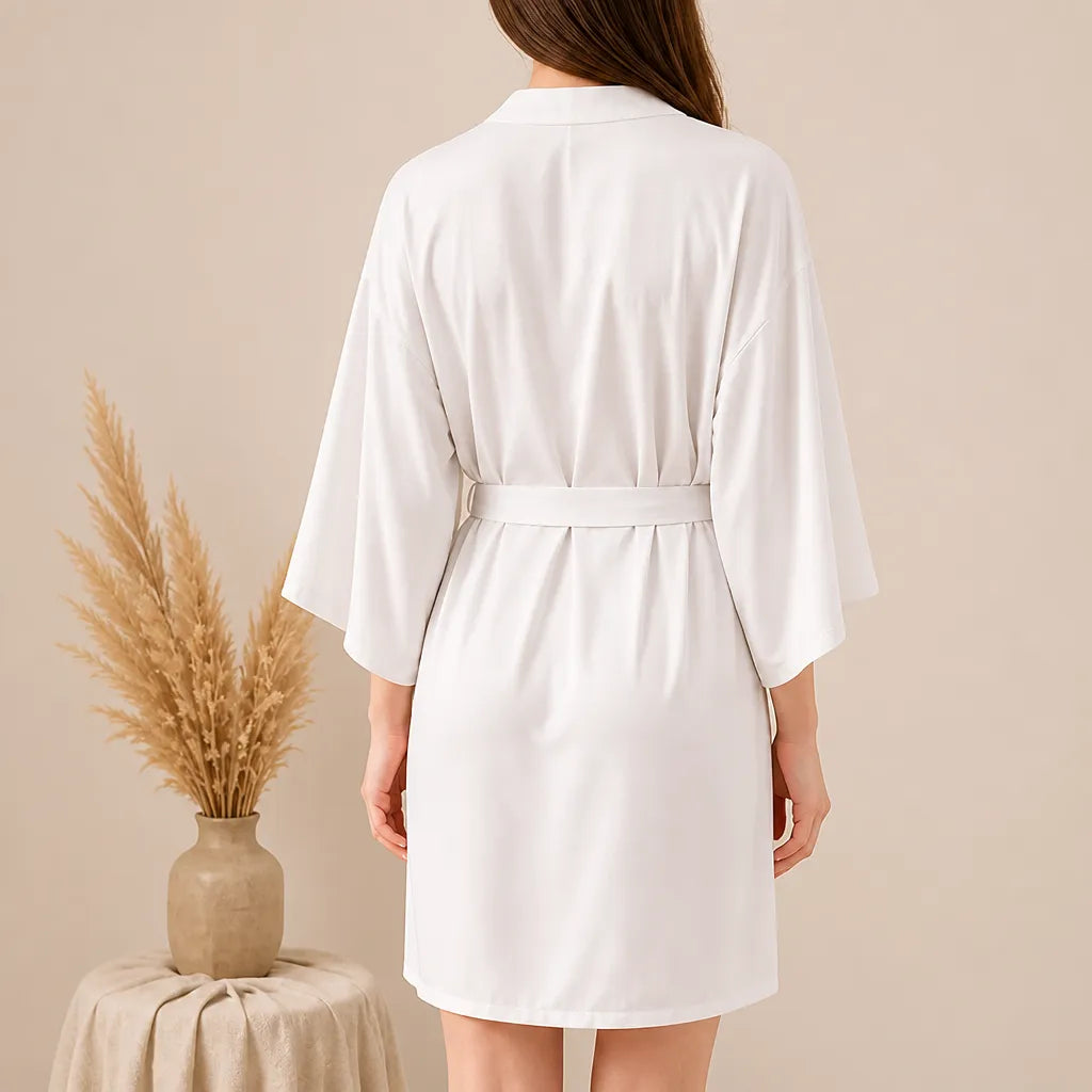 La boutique du peignoir Peignoir Kimono Femme - Court en Satin Uni, Blanc