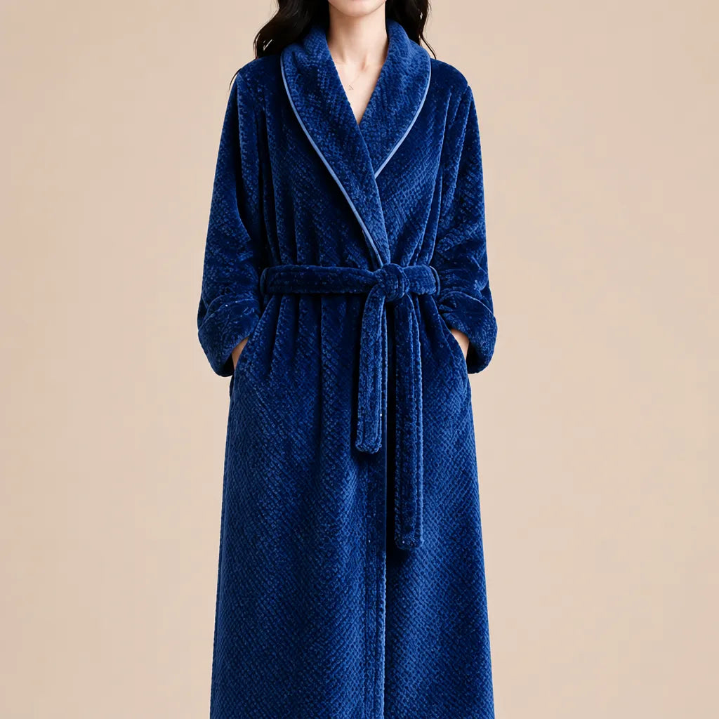 La boutique du peignoir Peignoir Long Femme - en Polaire Épaisse, Bleu Marine