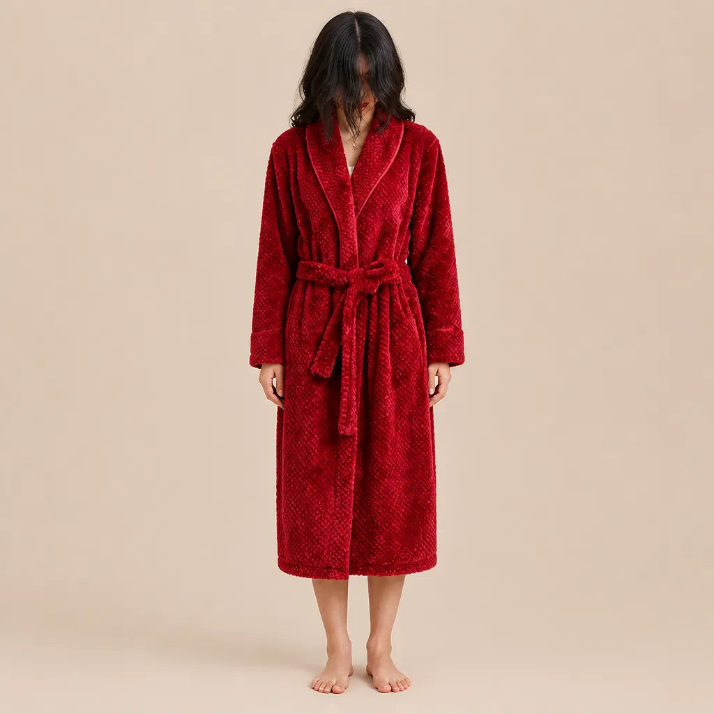 La boutique du peignoir Peignoir Long Femme - en Polaire Épaisse, Rouge Cerise