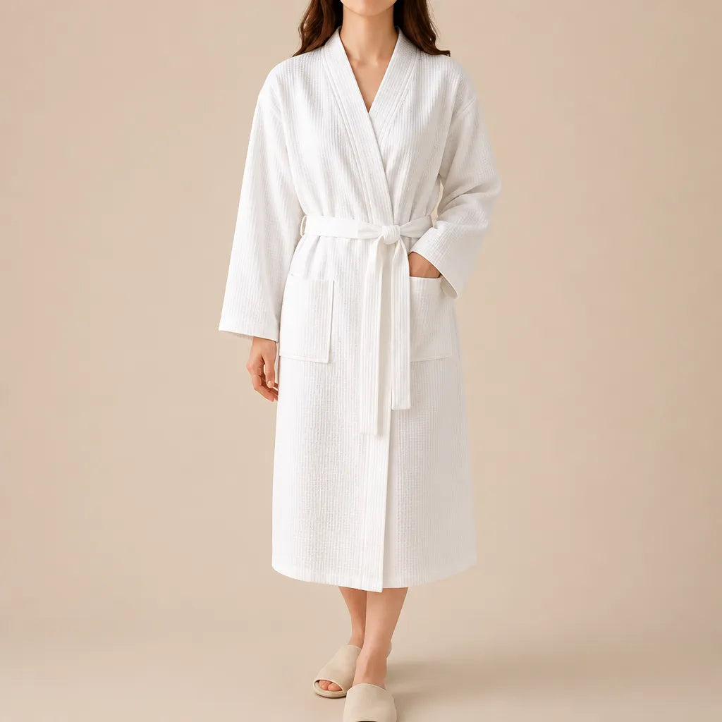 La boutique du peignoir Peignoir Nid d'Abeille Femme - Long et Léger, Blanc