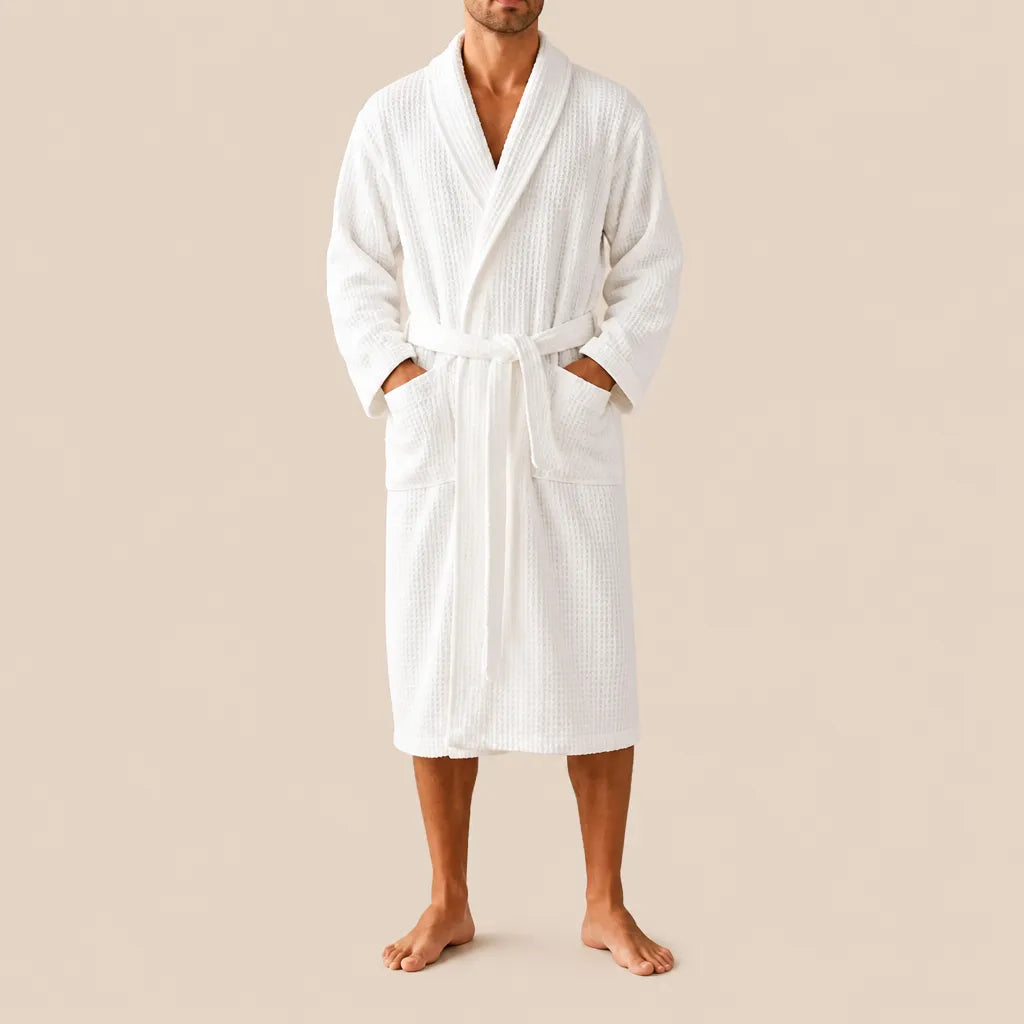 La boutique du peignoir Peignoir Nid d'Abeille - Unisexe Côtelé en Coton, Blanc