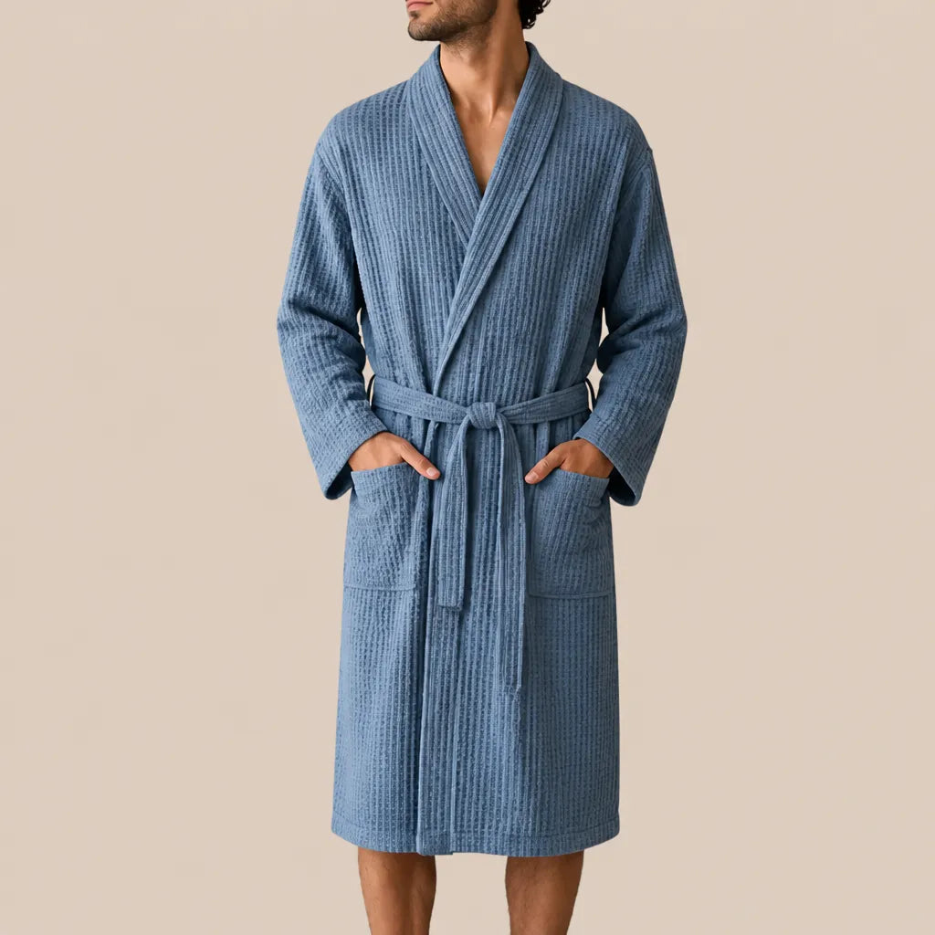La boutique du peignoir Peignoir Nid d'Abeille - Unisexe Côtelé en Coton, Bleu Jean