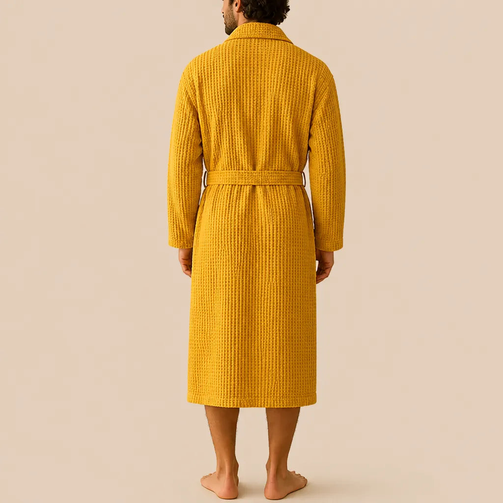 La boutique du peignoir Peignoir Nid d'Abeille - Unisexe Côtelé en Coton, Jaune Moutarde