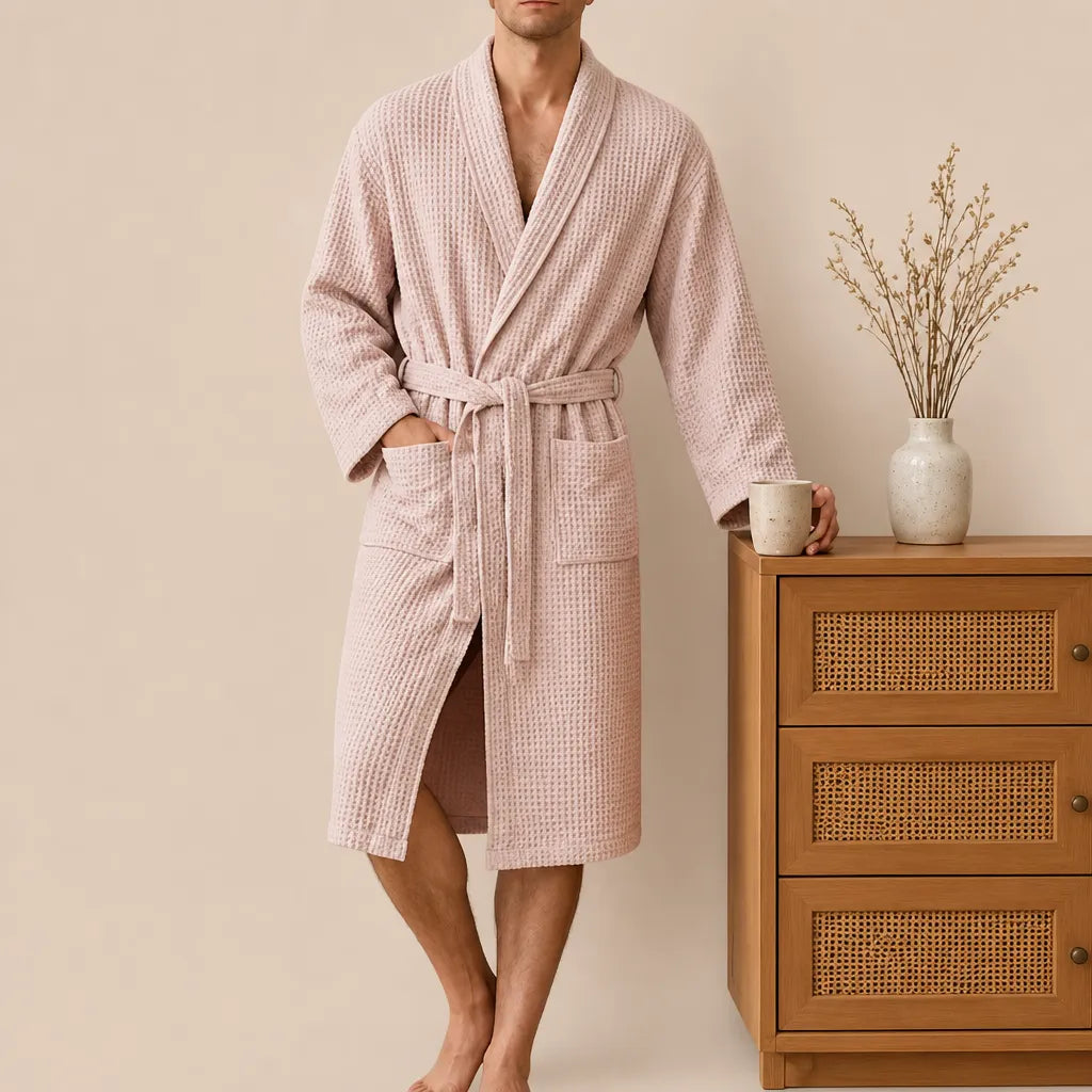 La boutique du peignoir Peignoir Nid d'Abeille - Unisexe Côtelé en Coton, Rose Poudré