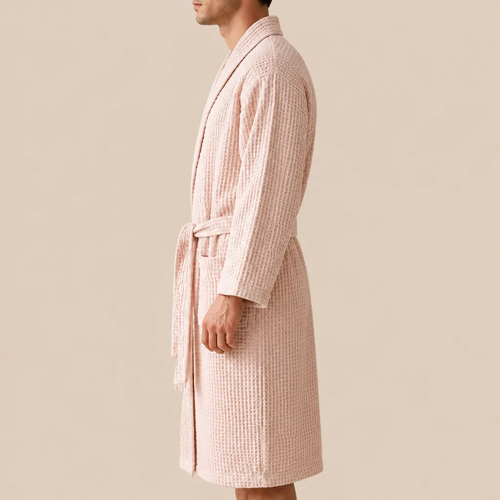 La boutique du peignoir Peignoir Nid d'Abeille - Unisexe Côtelé en Coton, Rose Poudré