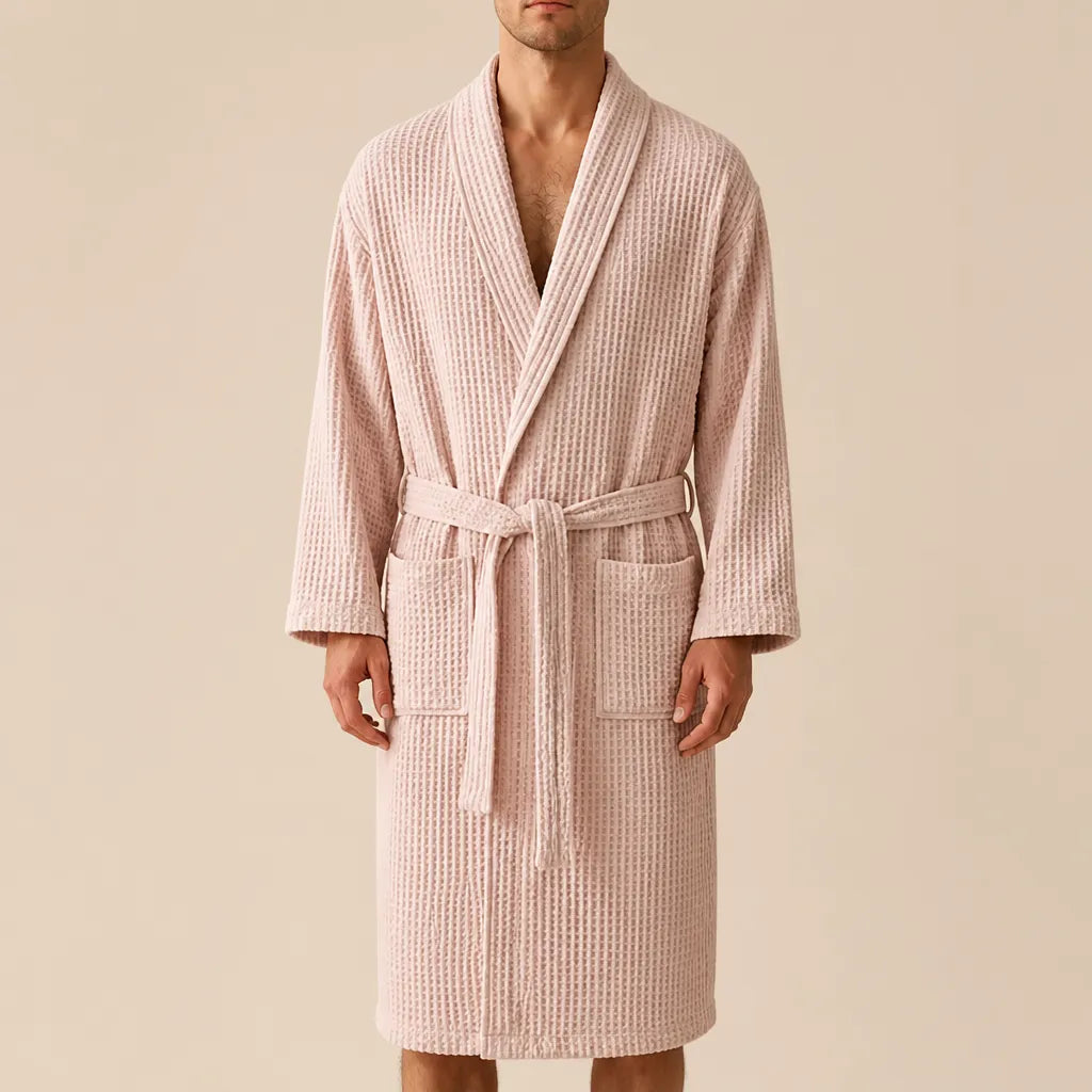 La boutique du peignoir Peignoir Nid d'Abeille - Unisexe Côtelé en Coton, Rose Poudré