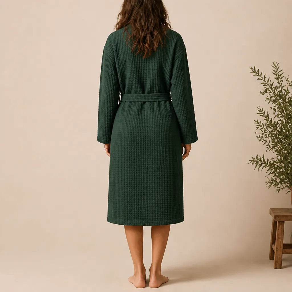 La boutique du peignoir Peignoir Nid d'Abeille - Unisexe Côtelé en Coton, Vert Sapin