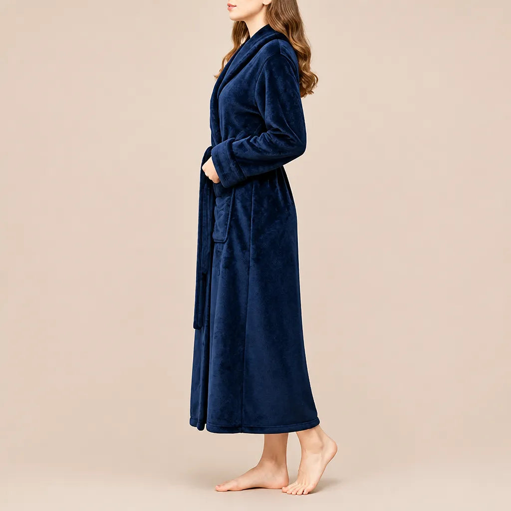 La boutique du peignoir Peignoir Velours Femme - Col Châle, Bleu Marine