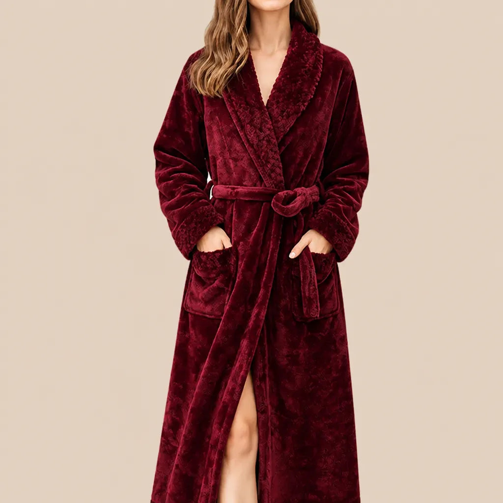 La boutique du peignoir Peignoir Velours Femme - Col Châle, Bordeaux