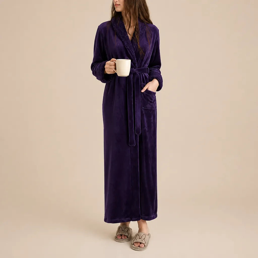 La boutique du peignoir Peignoir Velours Femme - Col Châle, Violet Prune