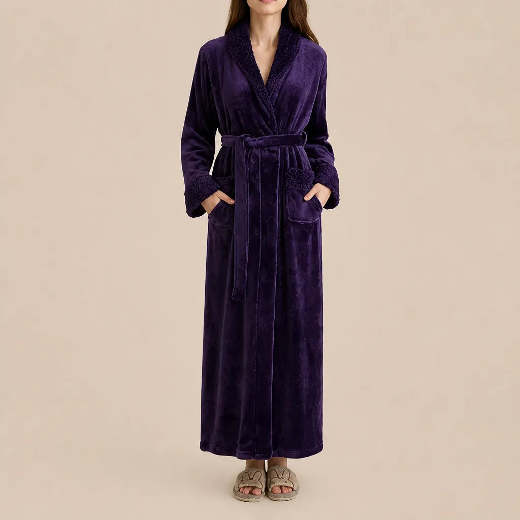 La boutique du peignoir Peignoir Velours Femme - Col Châle, Violet Prune