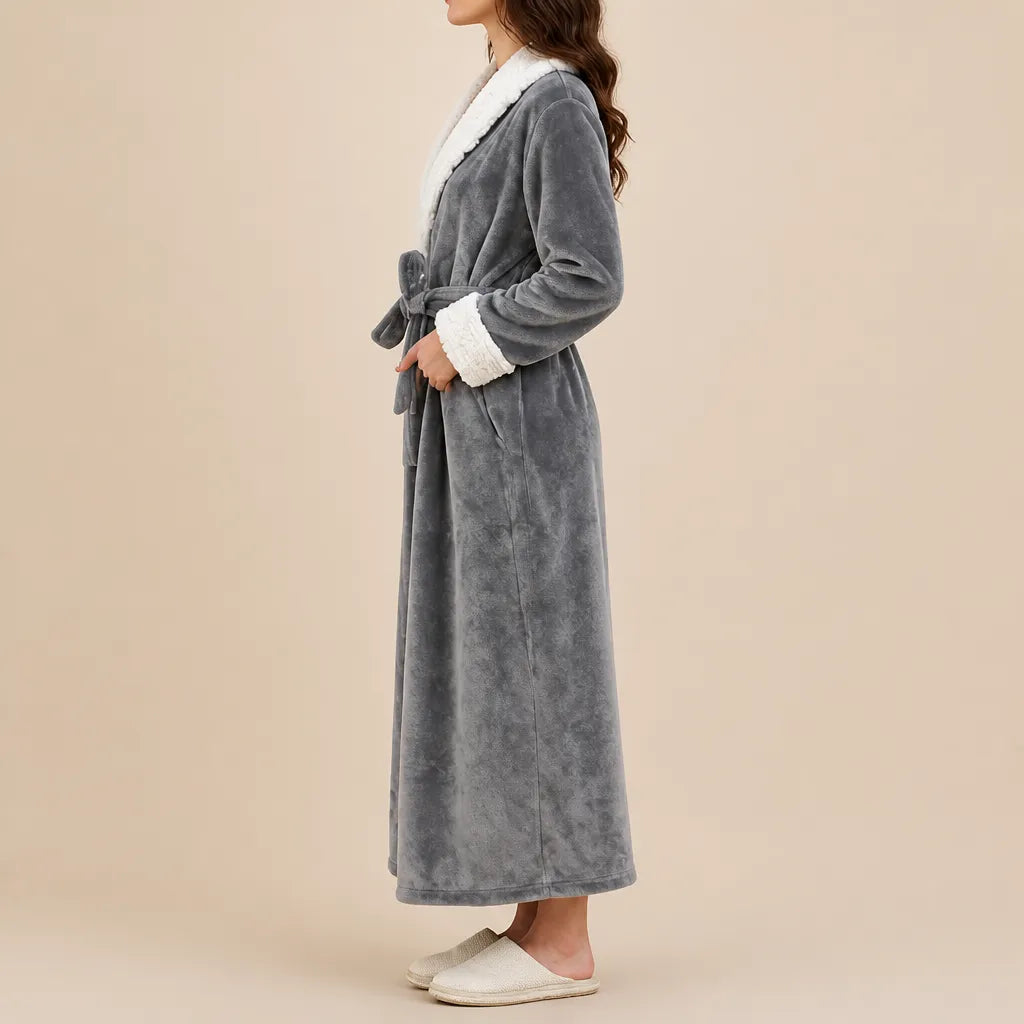 La boutique du peignoir Peignoir Velours Femme - Col Fausse Fourrure, Gris