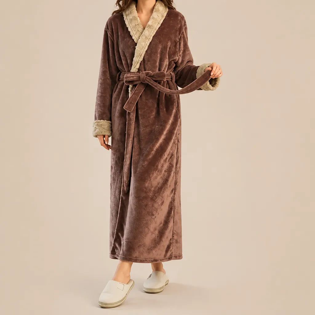 La boutique du peignoir Peignoir Velours Femme - Col Fausse Fourrure, Marron Chocolat