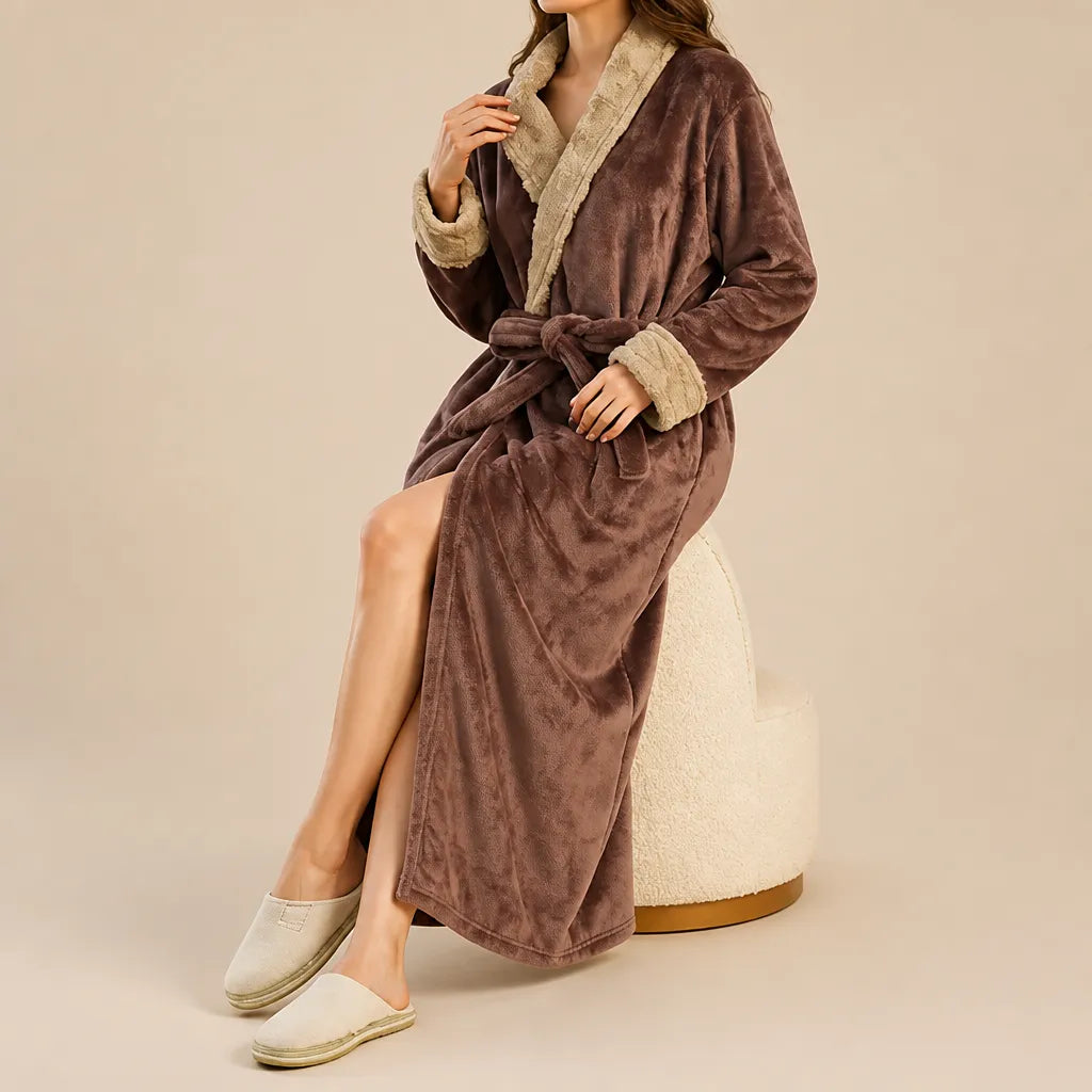La boutique du peignoir Peignoir Velours Femme - Col Fausse Fourrure, Marron Chocolat